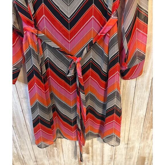 Banana Republic Chevron V-Neck Tie Waist Shift Dress - Size 14 - Picture 2 of 10